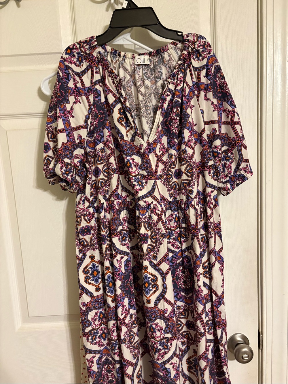 Nollie White Maxi Dress with Purple & Blue Paisley Print